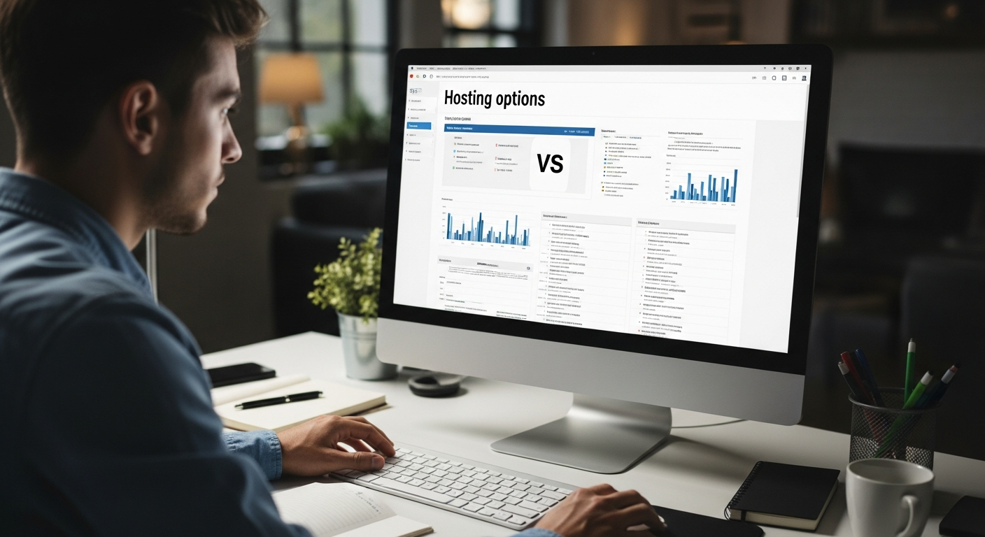 người đang xem xét các lựa chọn hosting trên máy tính để tối ưu chi phí mà vẫn giữ được hiệu suất website