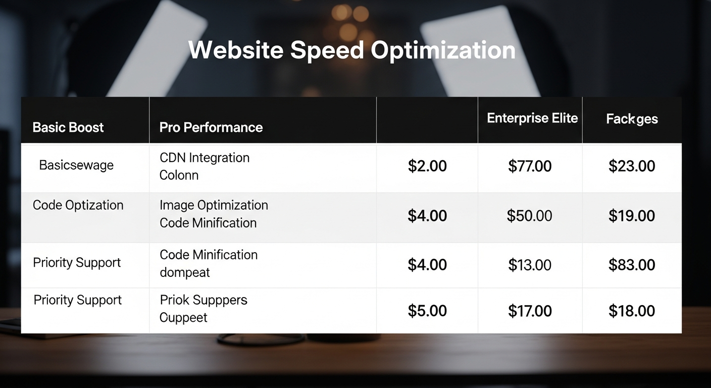 Bảng so sánh các mức giá và tính năng của từng gói tối ưu tốc độ website, giúp người đọc dễ dàng đưa ra quyết định