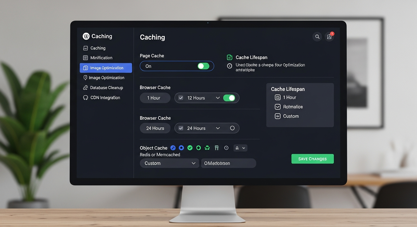 Giao diện người dùng của một plugin tăng tốc WordPress đang hiển thị các tùy chọn cấu hình.