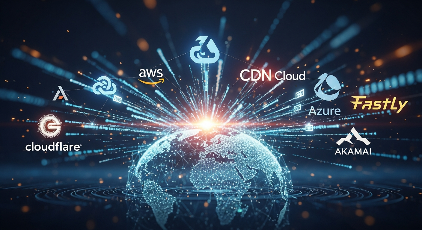 Biểu tượng của các nhà cung cấp hosting và CDN hàng đầu, minh họa tầm quan trọng của hạ tầng mạng trong việc tăng tốc độ tải trang.
