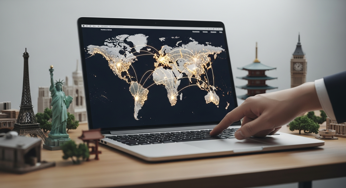Doanh nghiệp nhỏ tiếp cận khách hàng trên bản đồ toàn cầu thông qua website, thể hiện sự mở rộng thị trường vượt ra ngoài giới hạn địa lý thông thường.