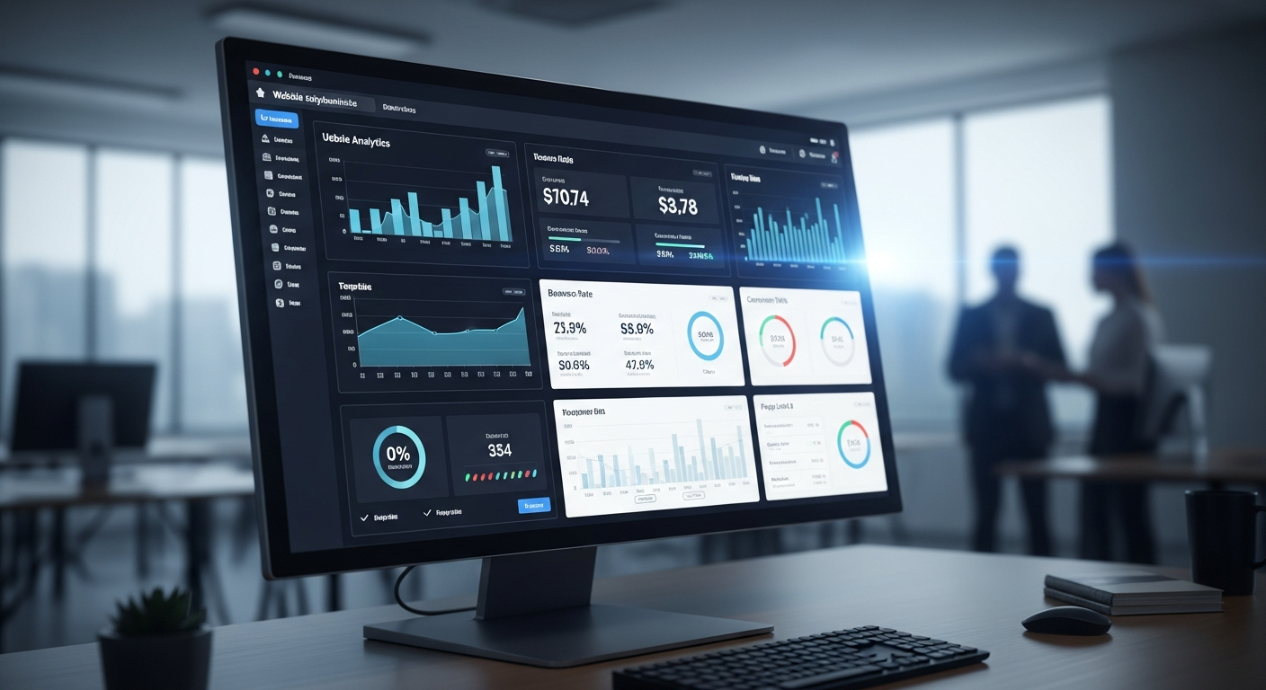 Bảng điều khiển phân tích website hiển thị dữ liệu người dùng, lưu lượng truy cập và hiệu suất trang, giúp doanh nghiệp đưa ra các quyết định marketing thông minh.