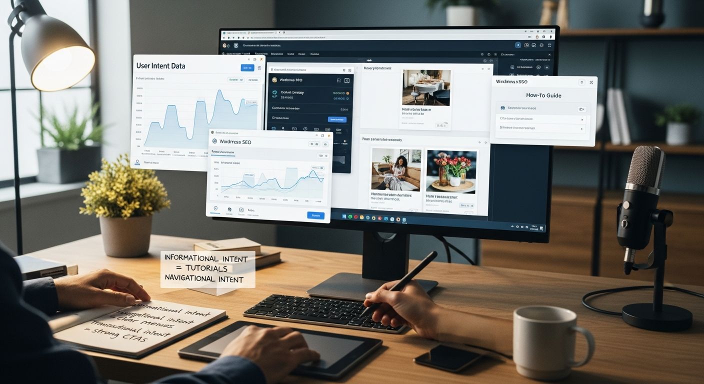 Minh họa quá trình phân tích ý định người dùng để tối ưu hóa nội dung WordPress chuẩn SEO