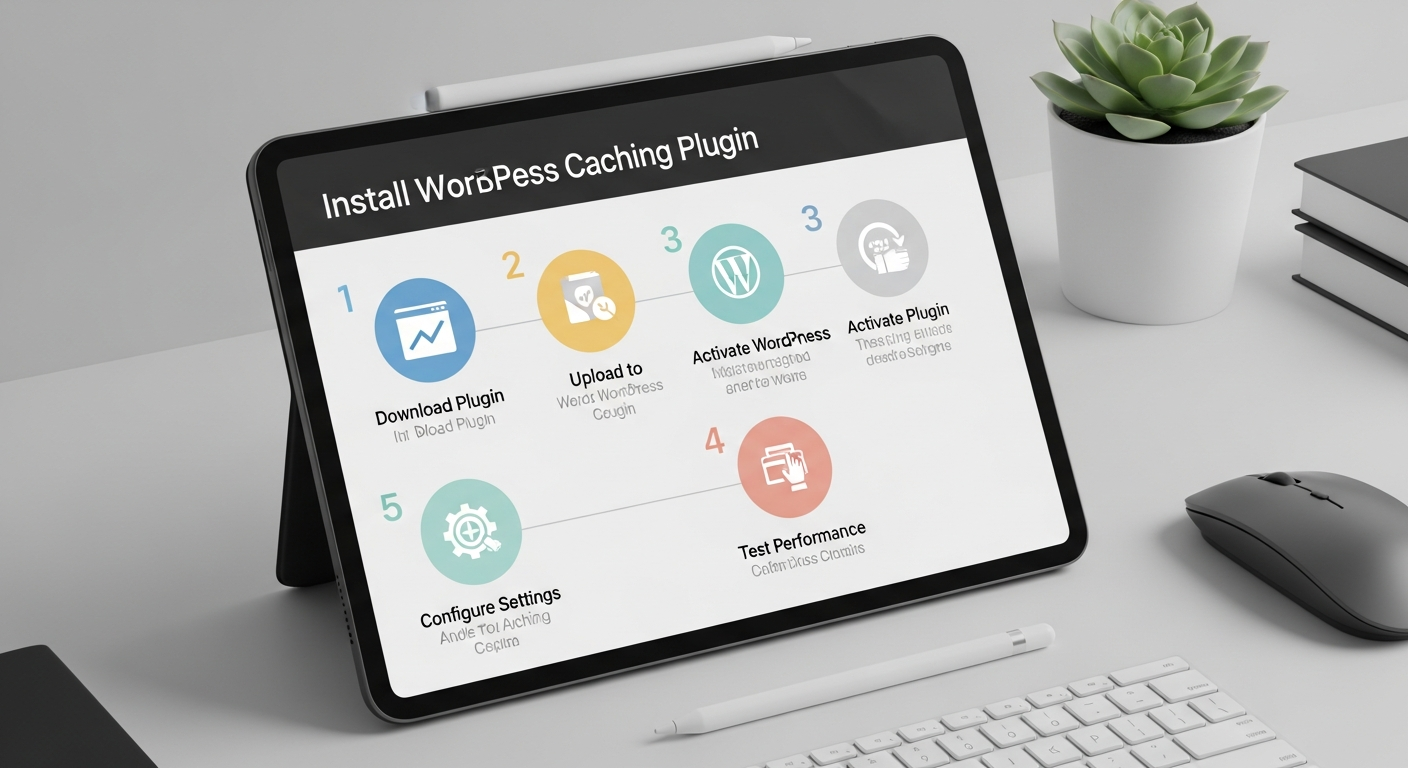 Sơ đồ các bước cài đặt và cấu hình một plugin tăng tốc WordPress một cách bài bản.