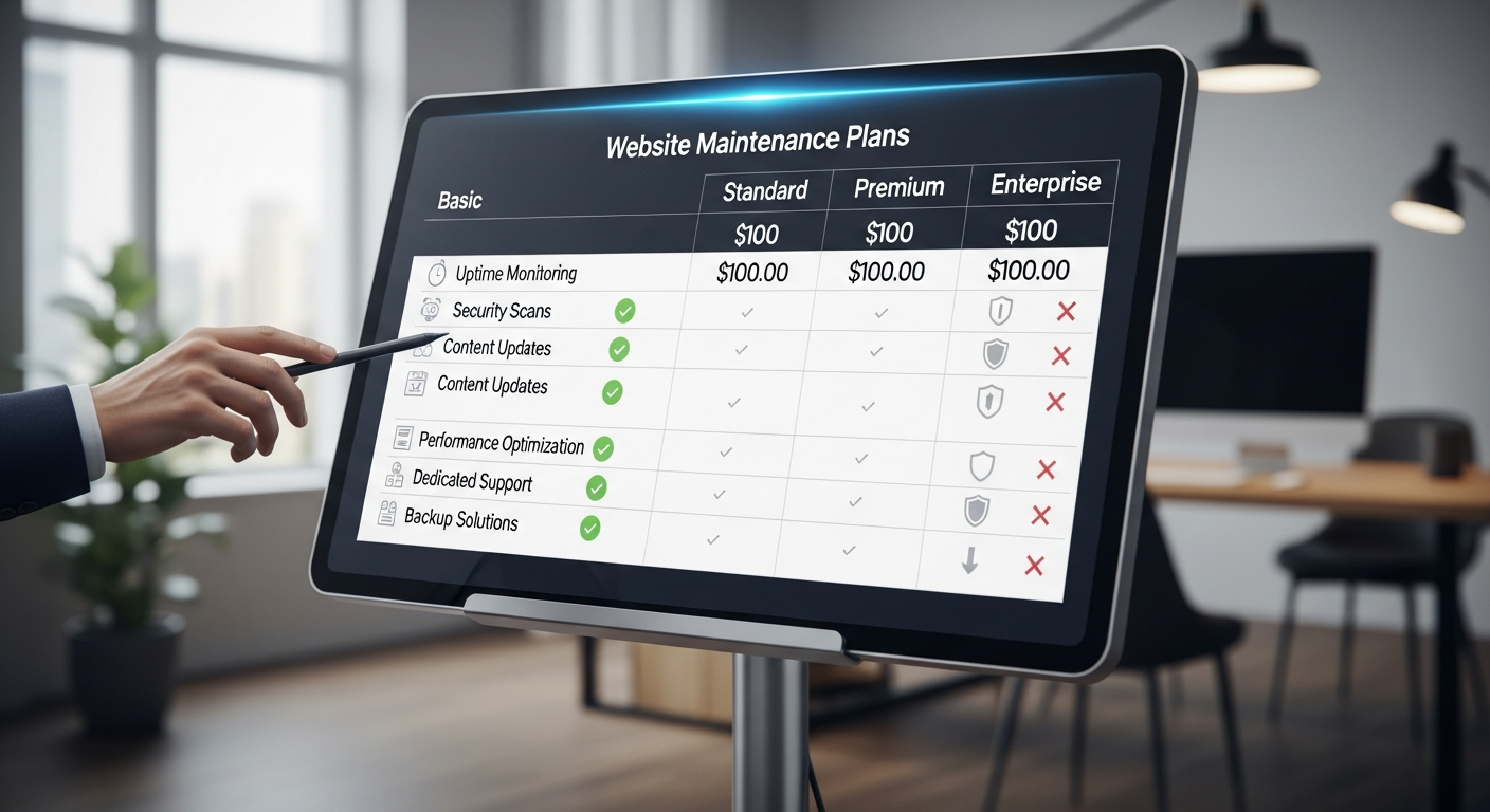 Hình ảnh so sánh chi tiết các gói duy trì website với các mức giá và tính năng khác nhau, giúp doanh nghiệp dễ dàng lựa chọn phù hợp với ngân sách và nhu cầu của mình.