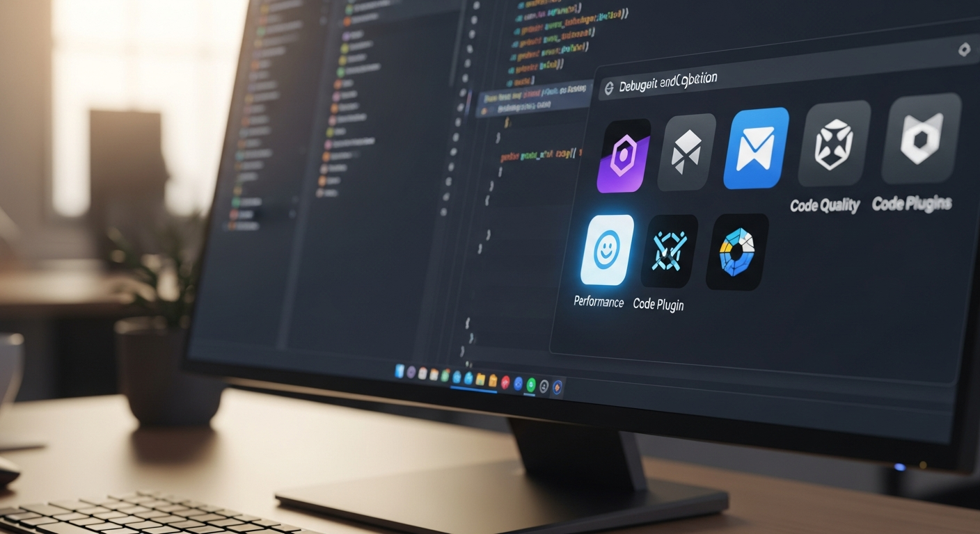 Hình ảnh mô tả các đoạn mã code sạch và biểu tượng các plugin được chọn lọc kỹ càng, thể hiện sự tối ưu hóa phần mềm.