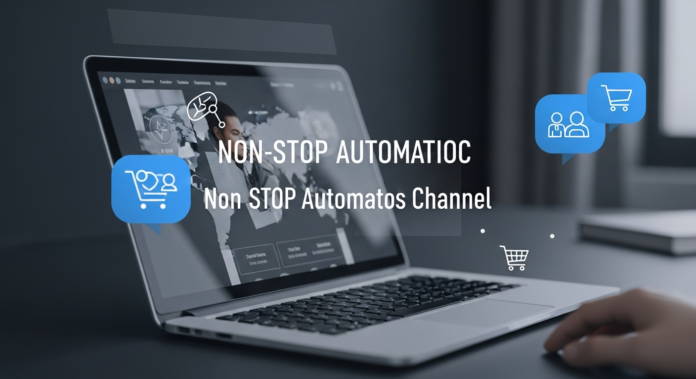 Hình ảnh một giao diện website hiện đại hoạt động liên tục, với các biểu tượng giỏ hàng và khách hàng đang tương tác, thể hiện vai trò của website như một kênh bán hàng tự động không ngừng nghỉ cho doanh nghiệp nhỏ.