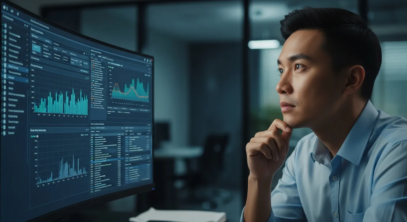 chuyên gia IT phân tích dữ liệu để đưa ra quyết định so sánh shared hosting và vps
