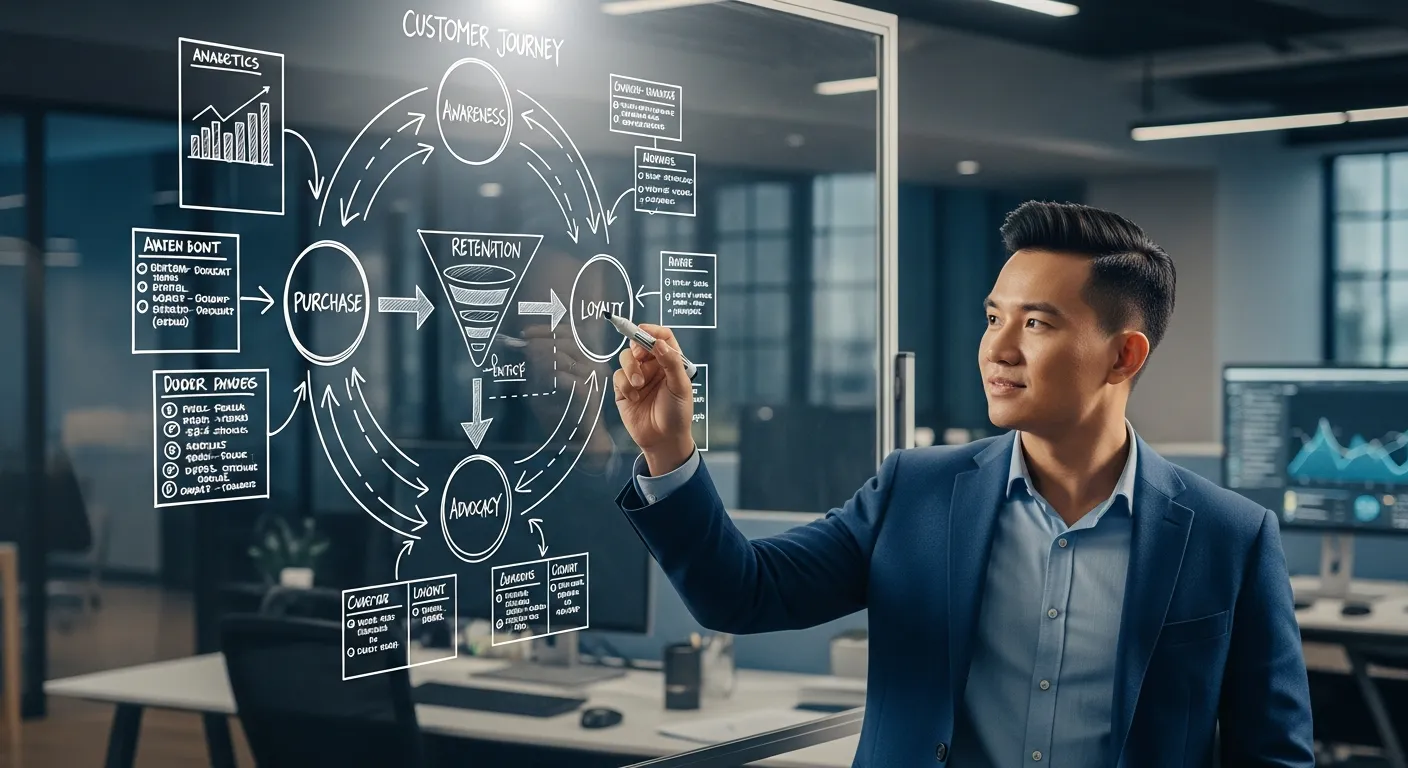 Sơ đồ phễu bán hàng hiện đại thể hiện hành trình khách hàng phức tạp hơn mô hình phễu truyền thống