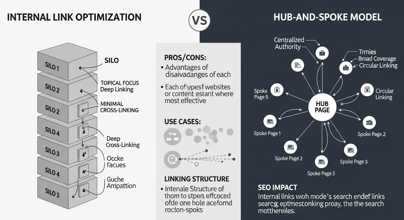 infographic so sánh chi tiết hai cách tối ưu internal link theo mô hình Silo và mô hình Hub-and-Spoke