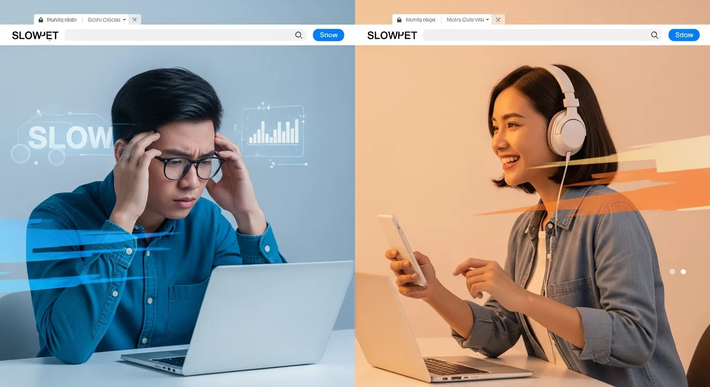 So sánh trải nghiệm người dùng trên website chậm và nhanh, yếu tố quan trọng để tăng tốc website WordPress