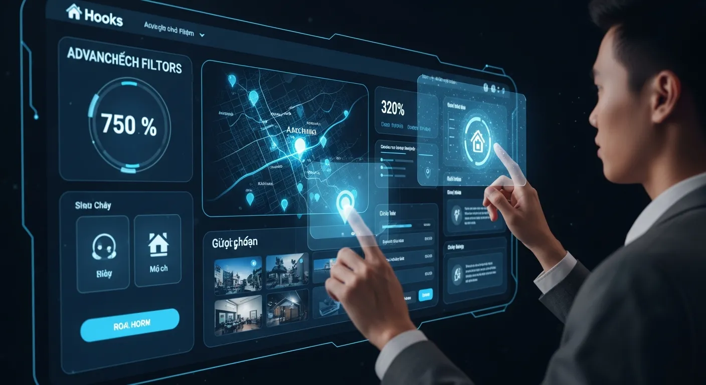 Giao diện người dùng với các tính năng tìm kiếm nâng cao trên một mẫu website bất động sản đẹp