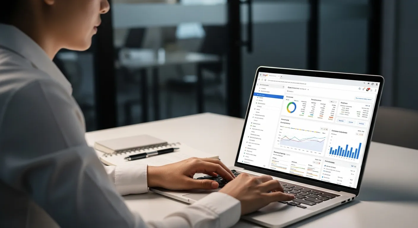 chuyên gia marketing đang làm việc để tối ưu hóa chi phí chạy quảng cáo Google Ads trên máy tính