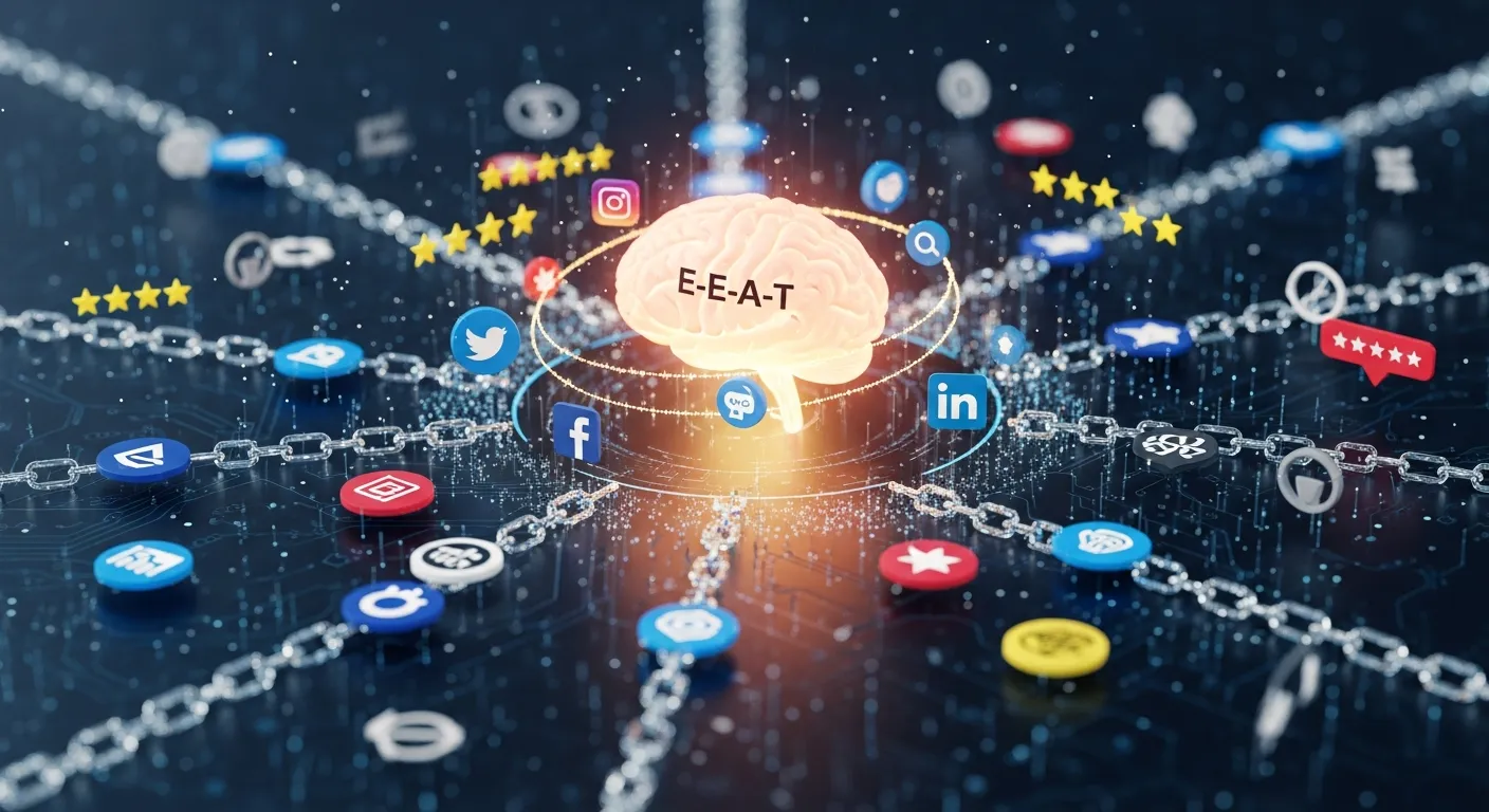 Mô hình hóa các yếu tố SEO OffPage như backlink, social, brand mention tác động đến E-E-A-T