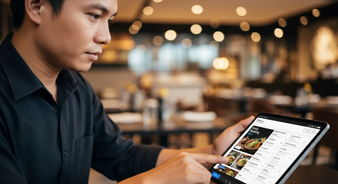 Giao diện website nhà hàng chuyên nghiệp trên máy tính bảng của quản lý