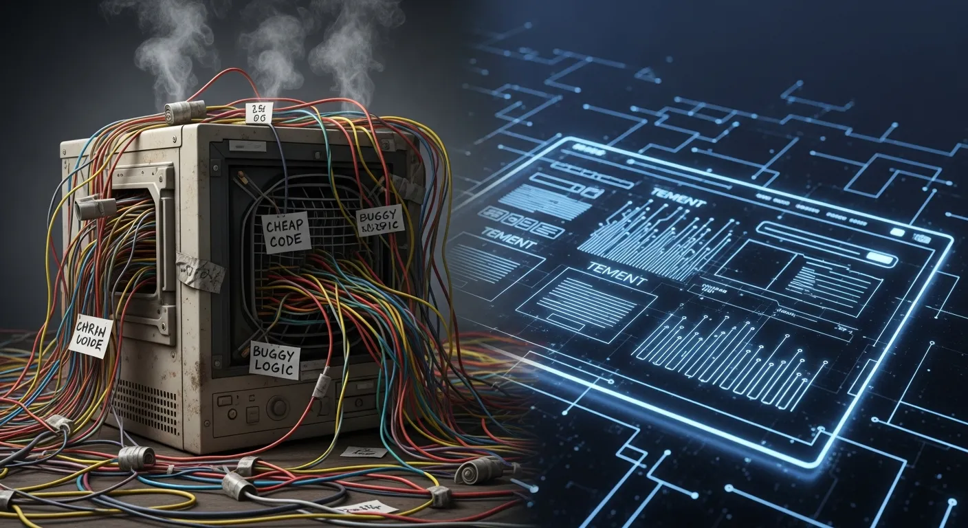 So sánh rủi ro của mã nguồn lộn xộn từ thiết kế website giá rẻ và cấu trúc code sạch sẽ của website chuyên nghiệp