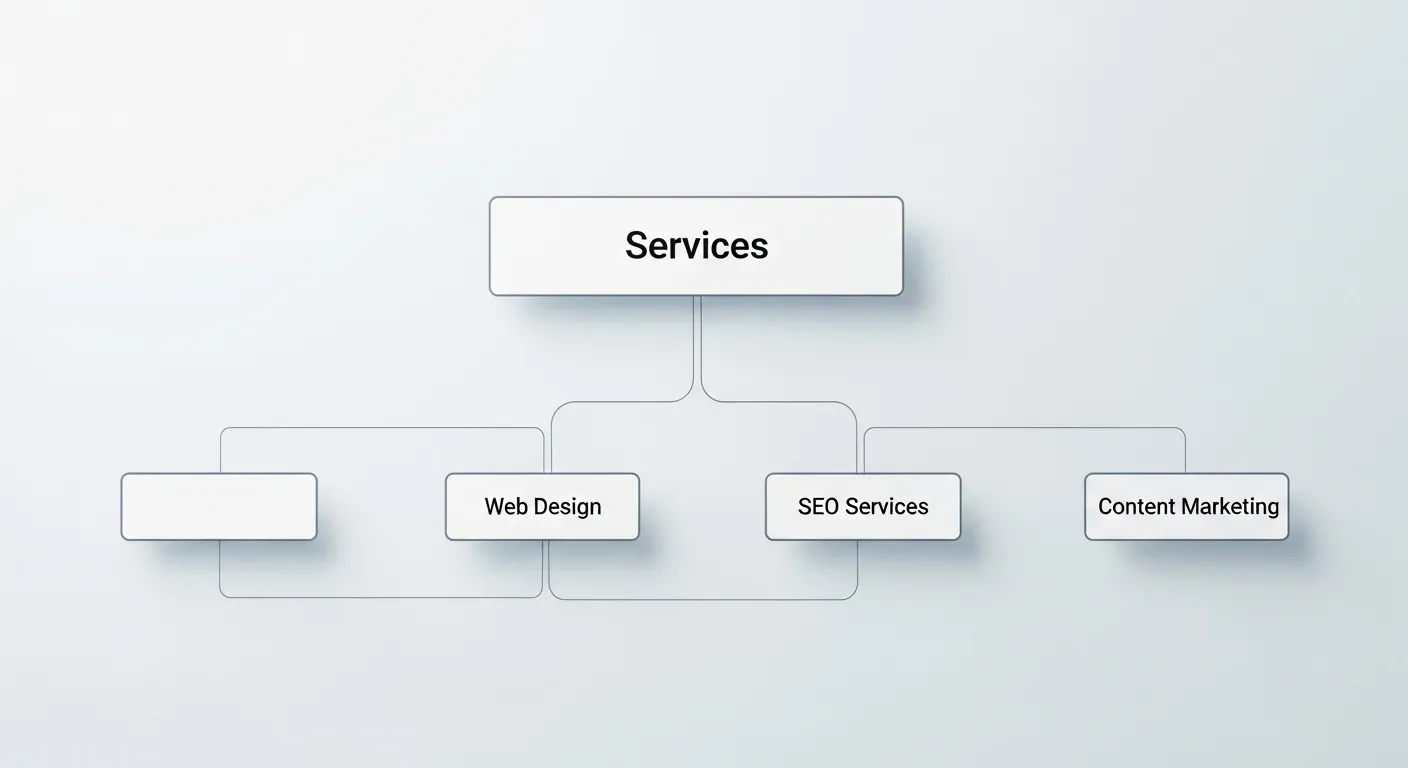 sơ đồ minh họa cấu trúc website với trang mẹ và các trang con trong WordPress