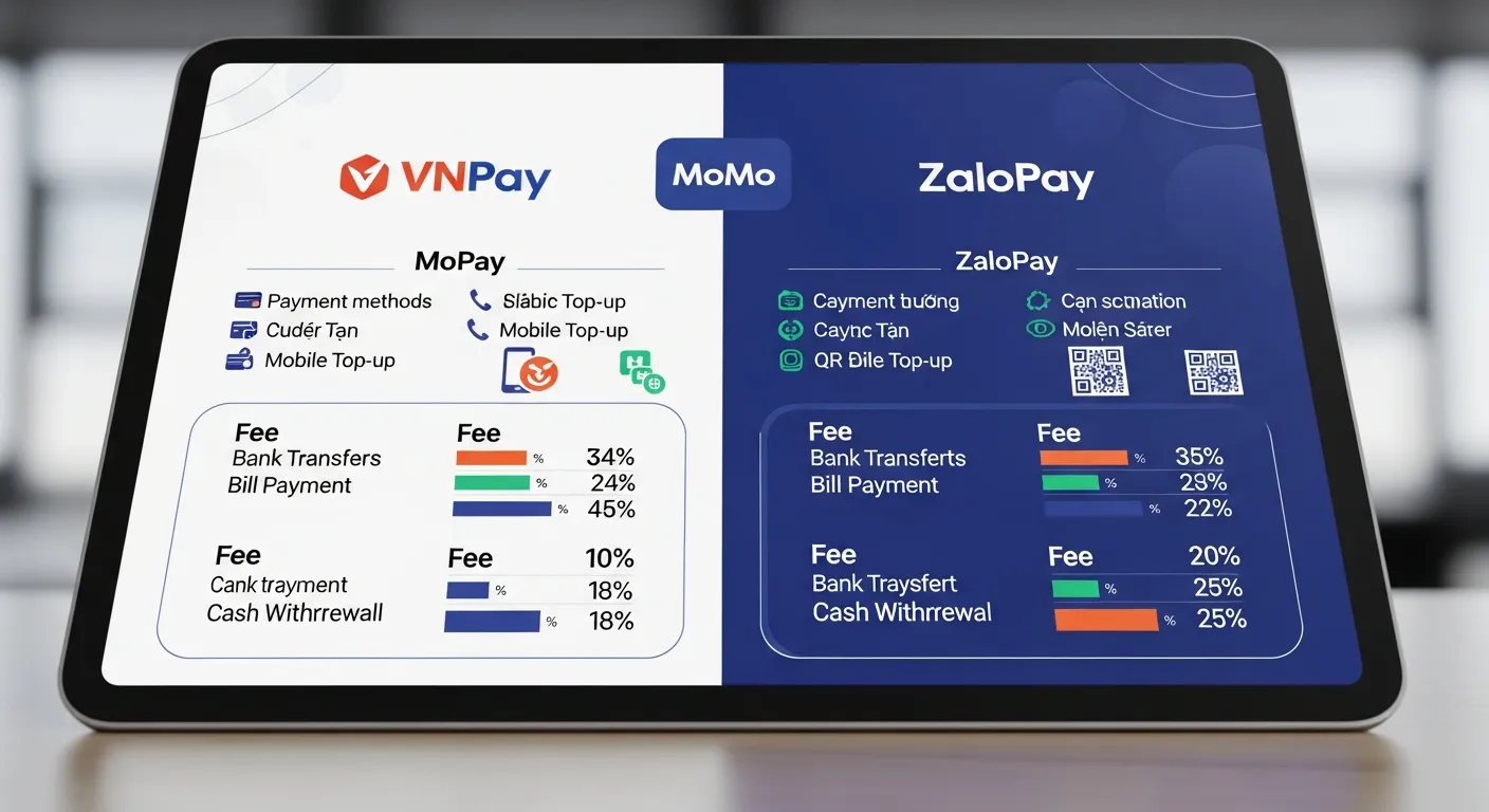 Bảng so sánh chi tiết chi phí tích hợp cổng thanh toán giữa các nhà cung cấp VNPay, MoMo và ZaloPay