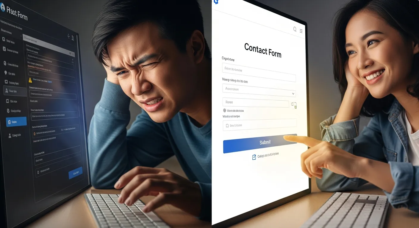 So sánh trải nghiệm người dùng giữa một form liên hệ phức tạp và một form đơn giản, hiệu quả trên WordPress
